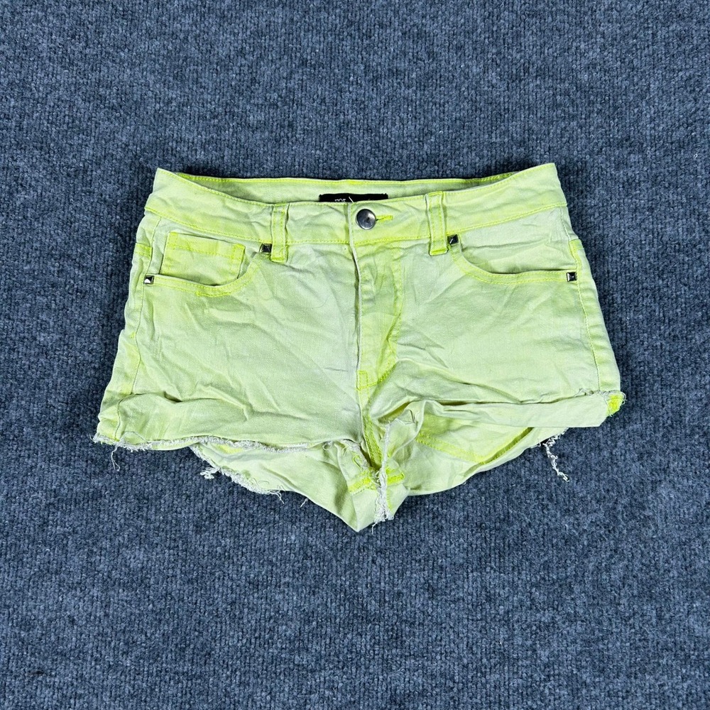 Forever 21 Shorts Womens Size 26 Neon Yellow Studded Raw Hem Denim Summer Casual